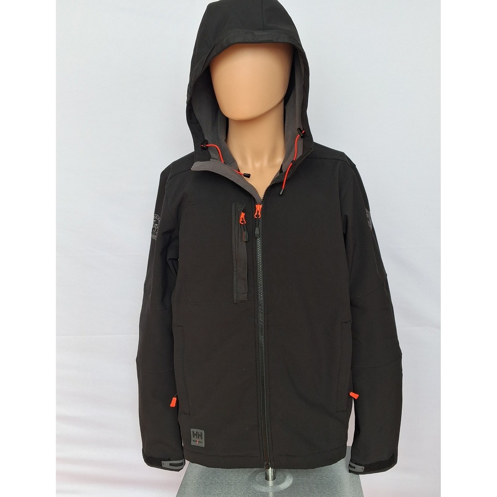 Helly Hansen Workwear Softshell Hooded Jacket Black Orange Mens Size M L